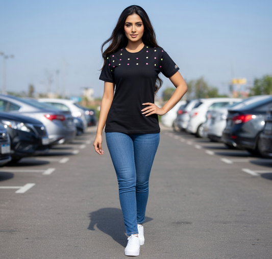 JATINI ONE OF ONE REFLECTIVE TEE. SIZE-LARGE